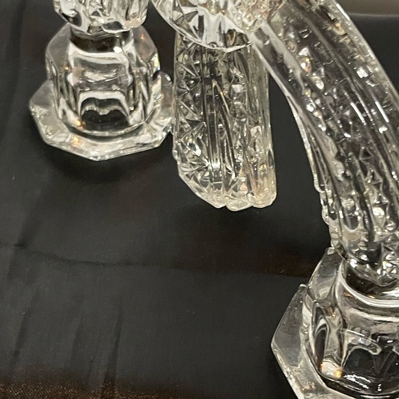 Pair Of Vintage Tiffin Glass Double Candlestick Holders‎ Etched Floral Clear EUC - Picture 9 of 11